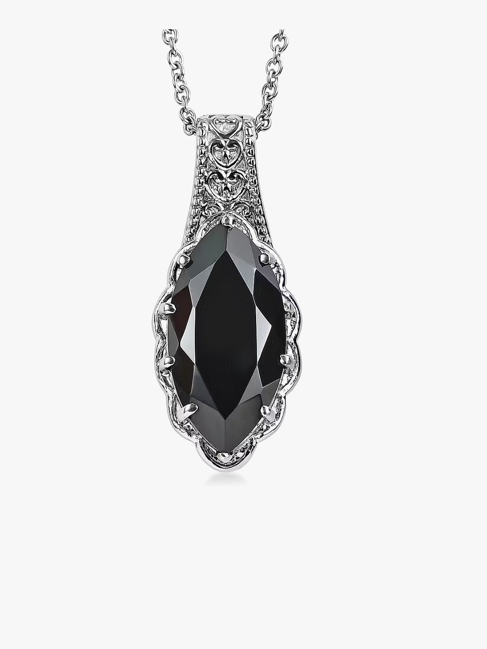 Thai black spinel pendant necklace in stainless steel 10.00 ctw (20inches) NIB